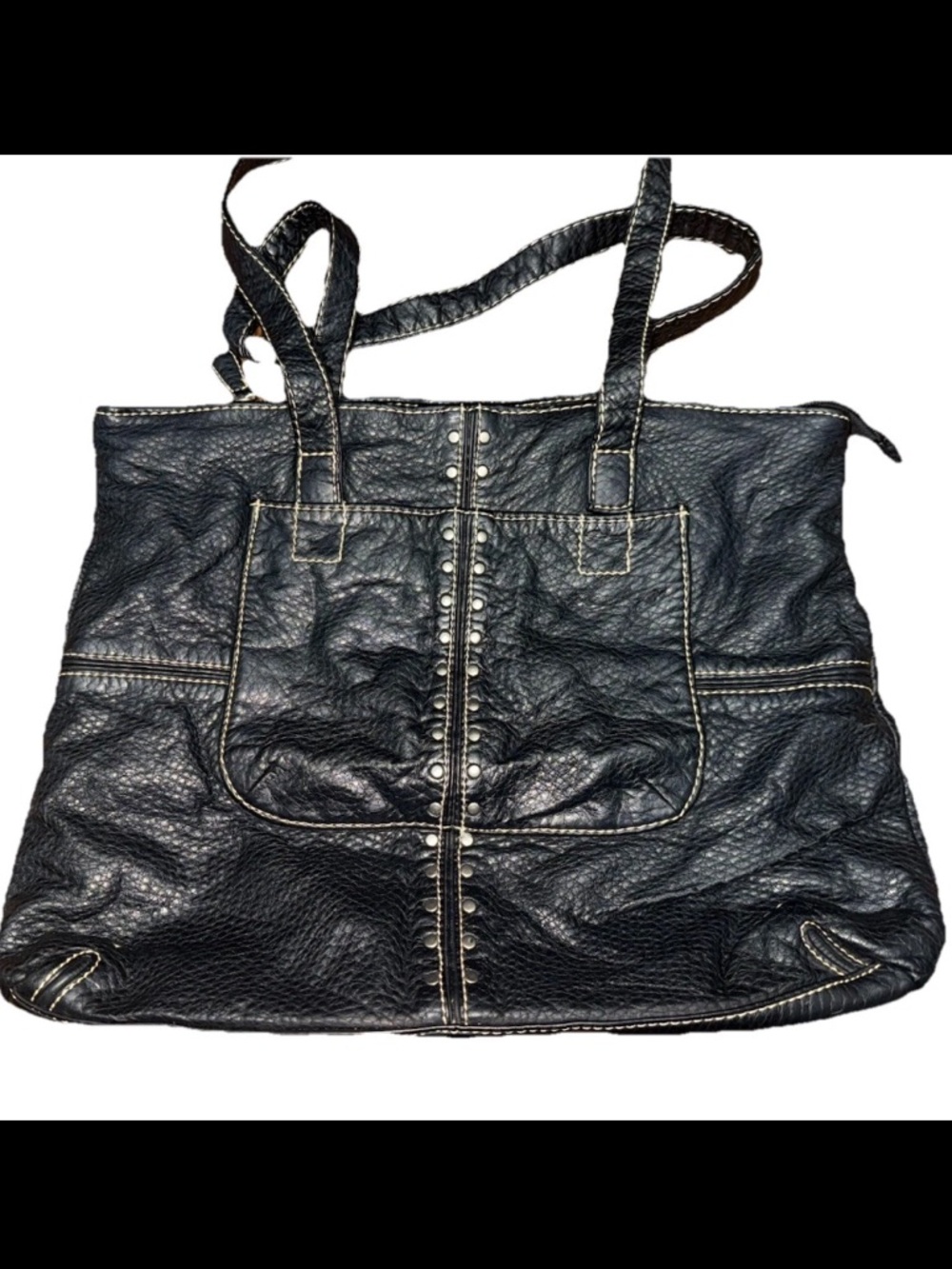 Marc Ecko Black Leather Tote with Stud Accents